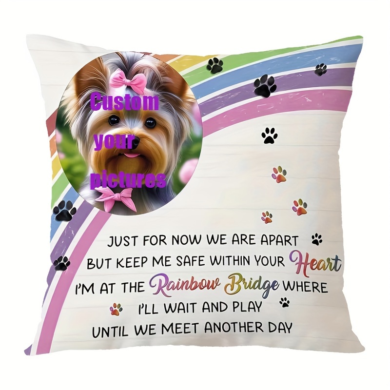 

1pc Ultra Soft Short Plush Commemorative Custom 18x18 Inch Pillowcase, Rainbow Heaven For Dogs Pillow I Crossed Pet Memorial Gifts Personalized Dog In The Heart Death Gifts (no Pillow Core)