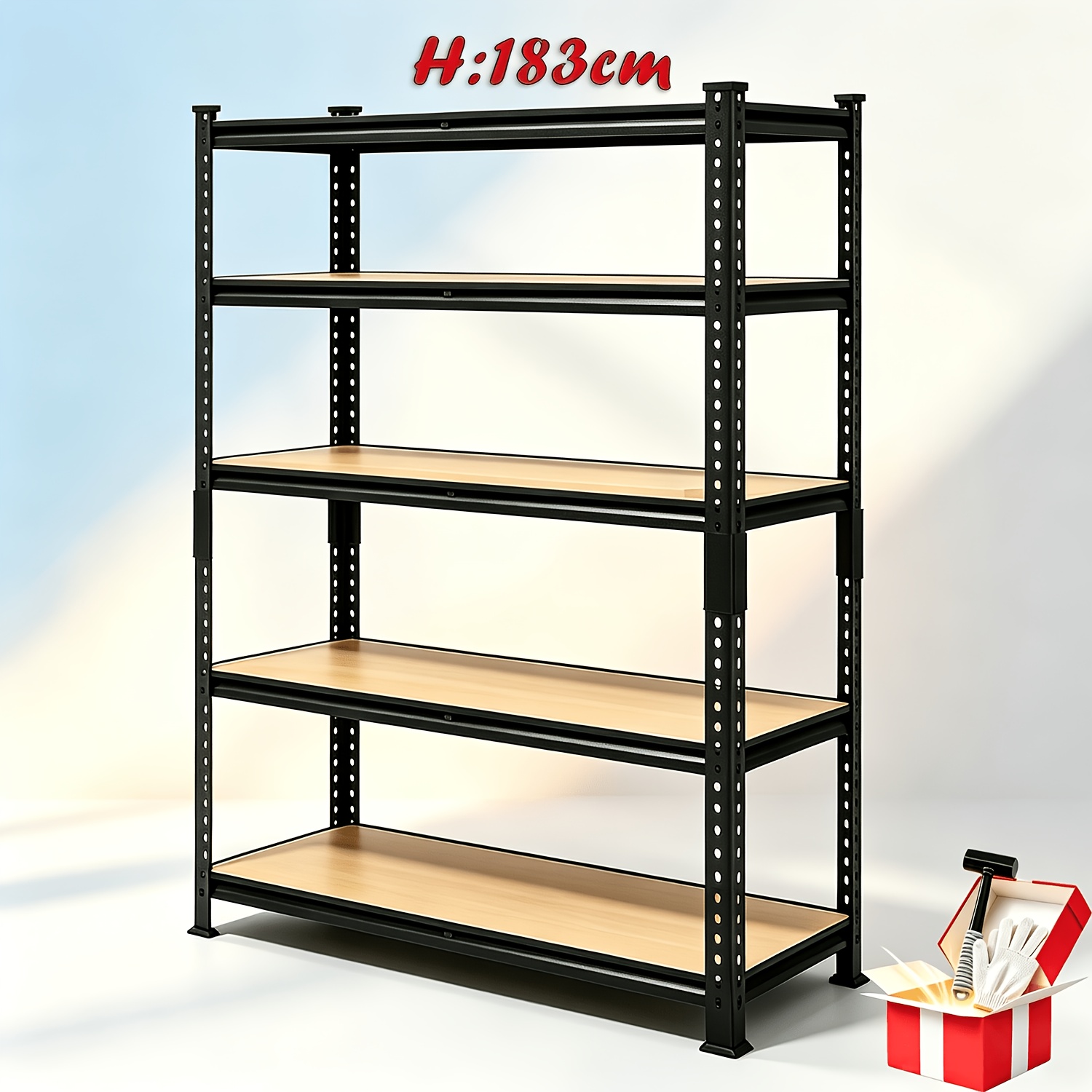 TEMU 5-tier Wooden Shelving Rack, Heavy-duty Storage Rack, Extra-large Capacity Storage Unit, Adjustable Metal Shelving, Durable And Rust-resistant