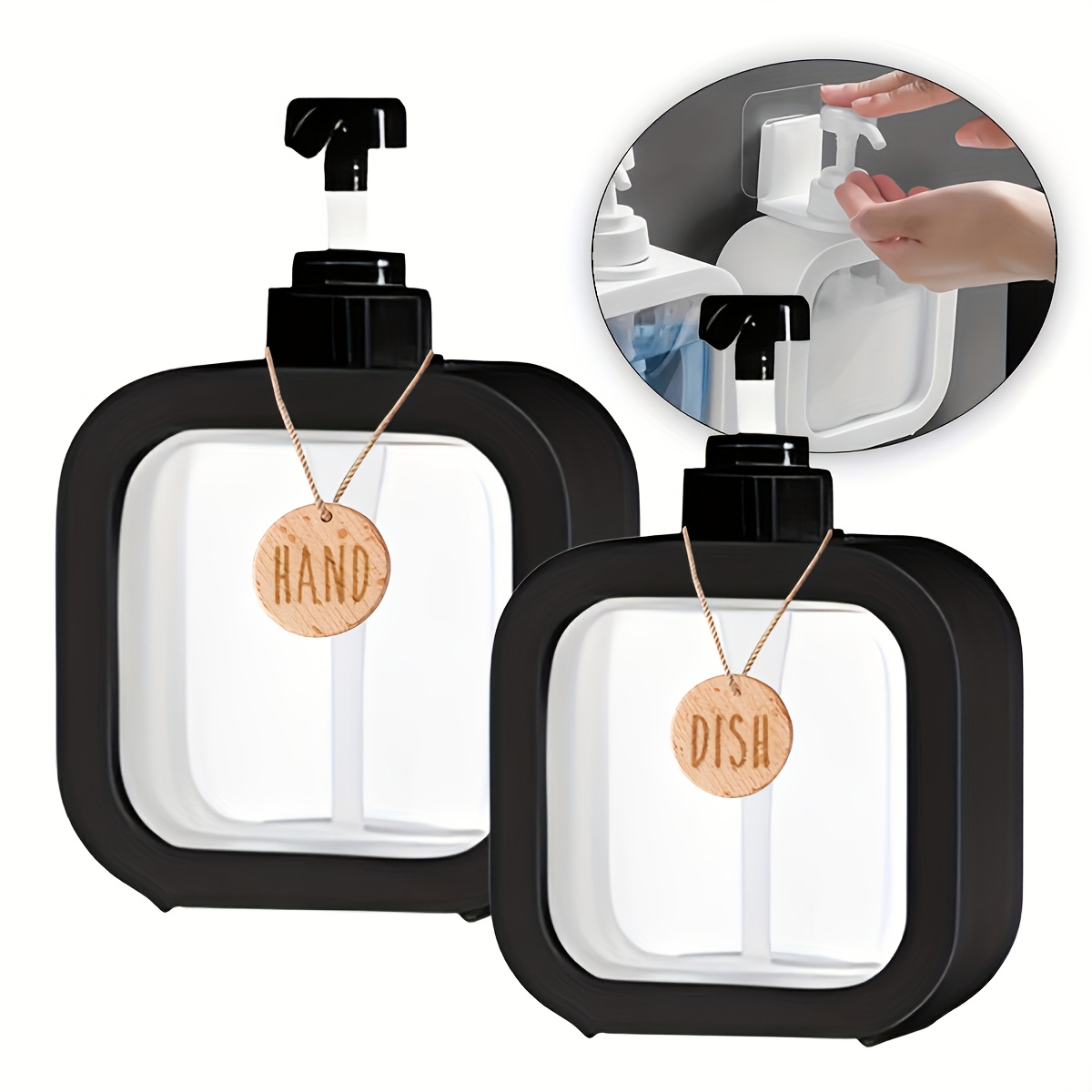 TEMU 2pcs Transparent Refill Bottles For Bathroom Shower Gel Hand Soap Travel Plastic Press Bottles Lotion Empty Containers With Wooden Tags