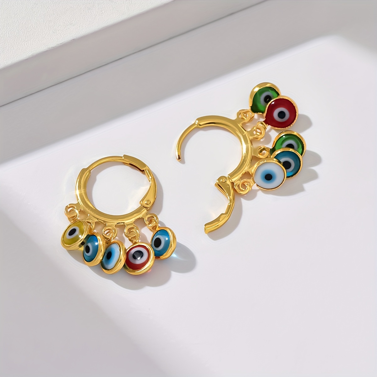 TEMU A Pair Of Stylish And Unique 18k Golden Plated Colorful Evil Eye Earrings Suitable For Women's Everyday Wear