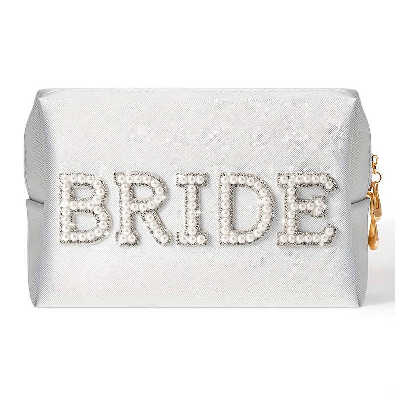Image of High Aesthetic Pearl Letter Cosmetic Bag Pu Octagon Bag Makeup Storage Bag Large Capacity Toiletry Bag