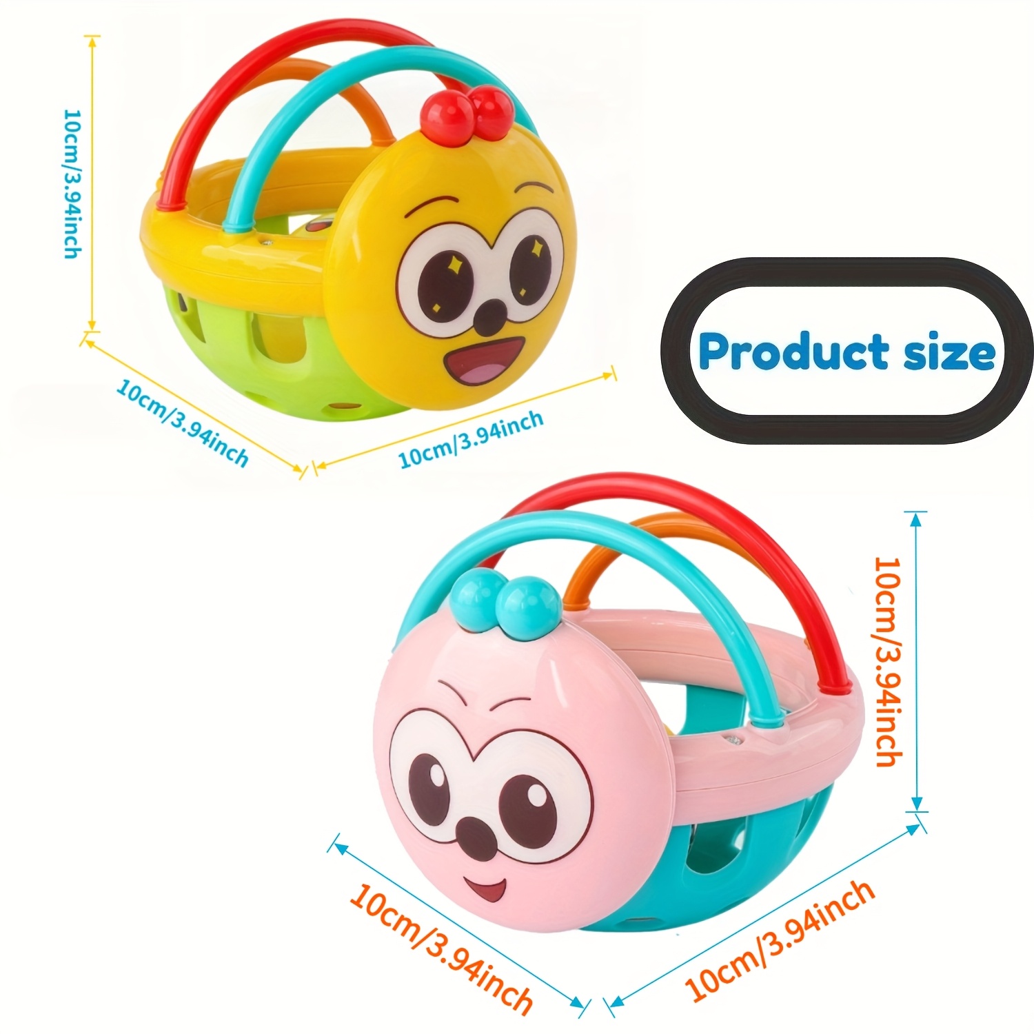 Handheld Vibration Sensory Toy for Babies, Colorful Cartoon Faces