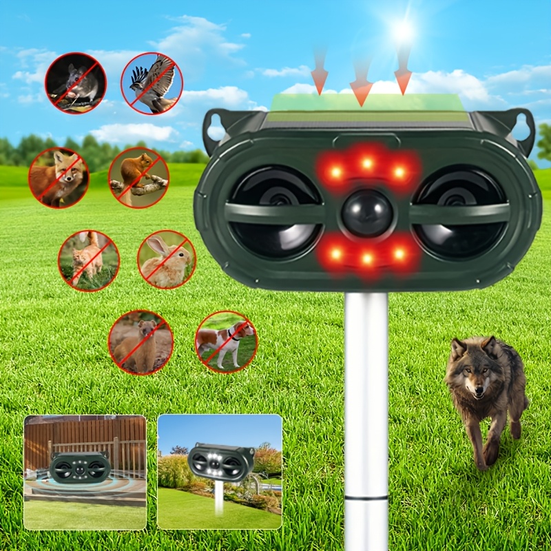 rechargeable solar powered animal   device   adjustable bird   and rodent   suitable for gardens and   assembly and disassembly are  