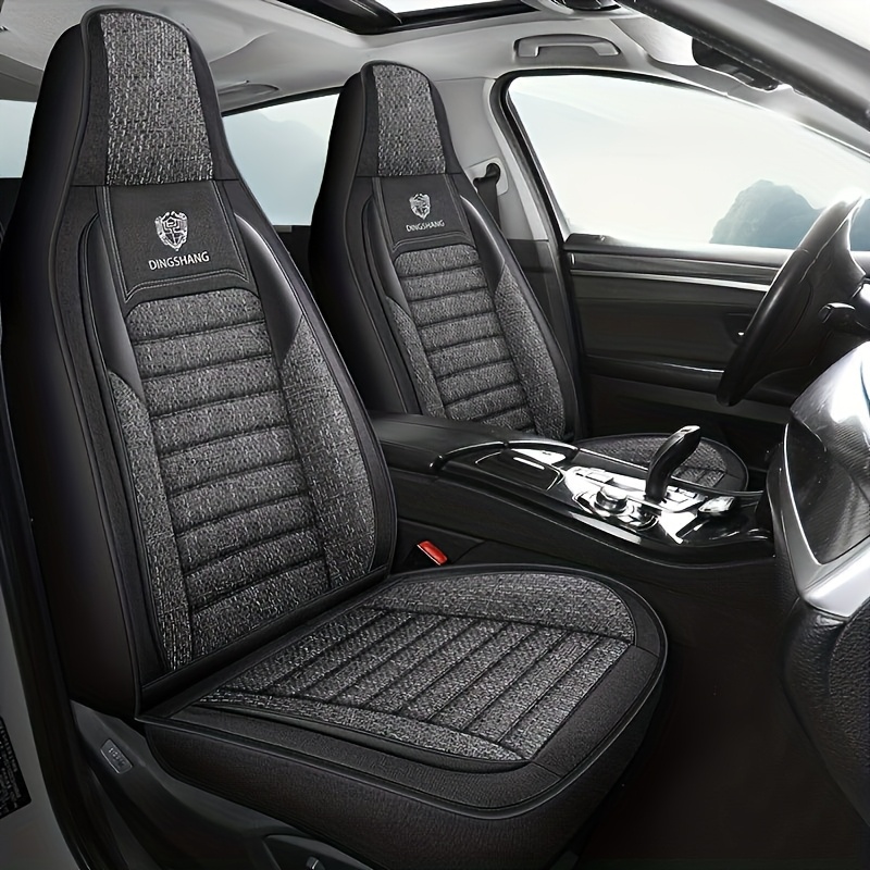 TEMU Front Two-seat Universal High-quality 1pc Headrest Car Seat Covers, Full-coverage Linen, Comfortable And Breathable Protective Seat Covers,