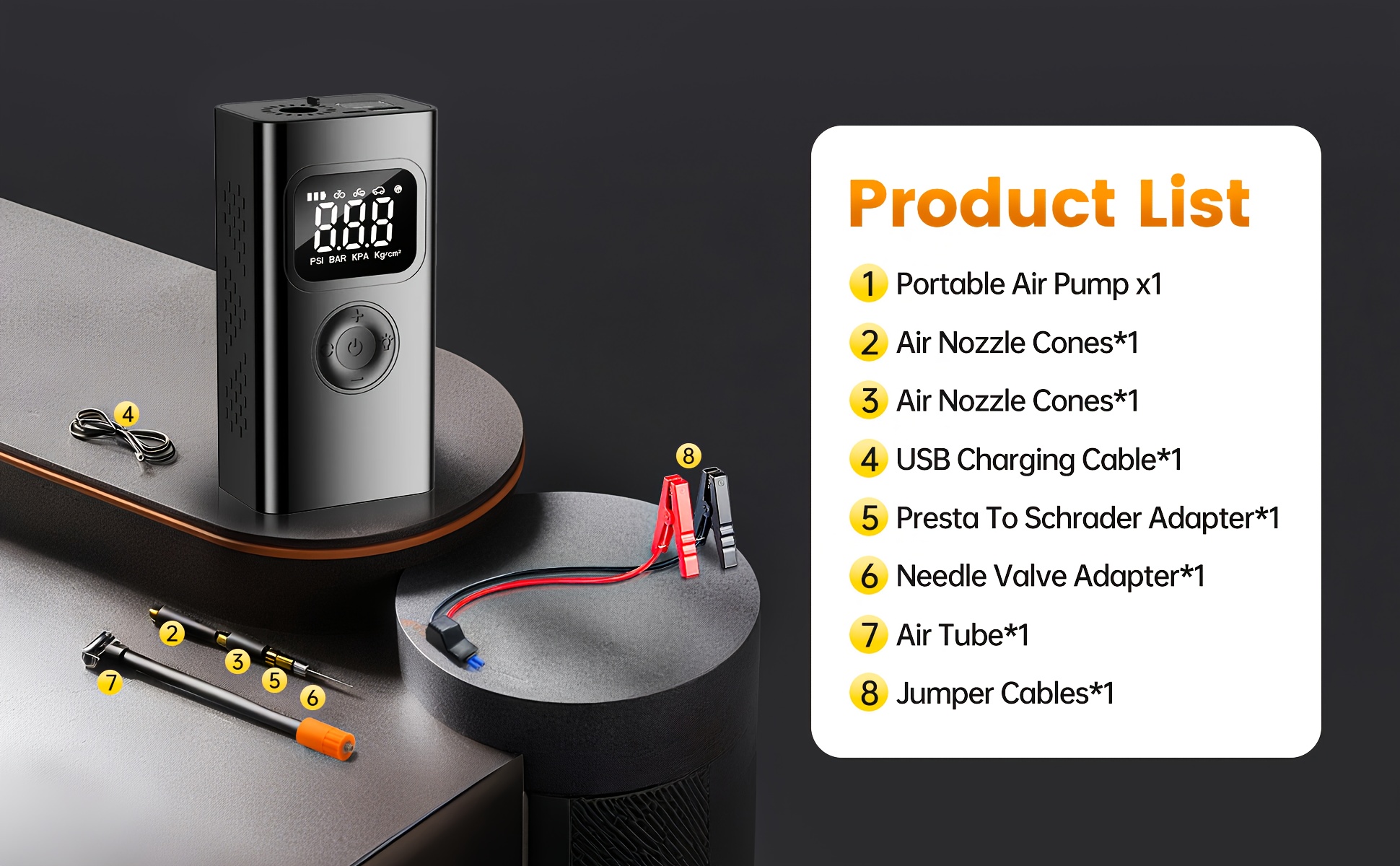 portable jump starter with built in air compressor 150psi battery jumper for 5 0l gasoline   0l   engines 12  jump box with integrated jumper cables led light and lcd display display Product details 5