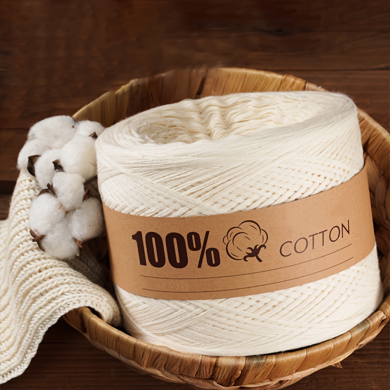 

1pc 500g Pure Cotton Yarn, 100% Unbleached Natural White For Hand Knitting And Crochet Projects