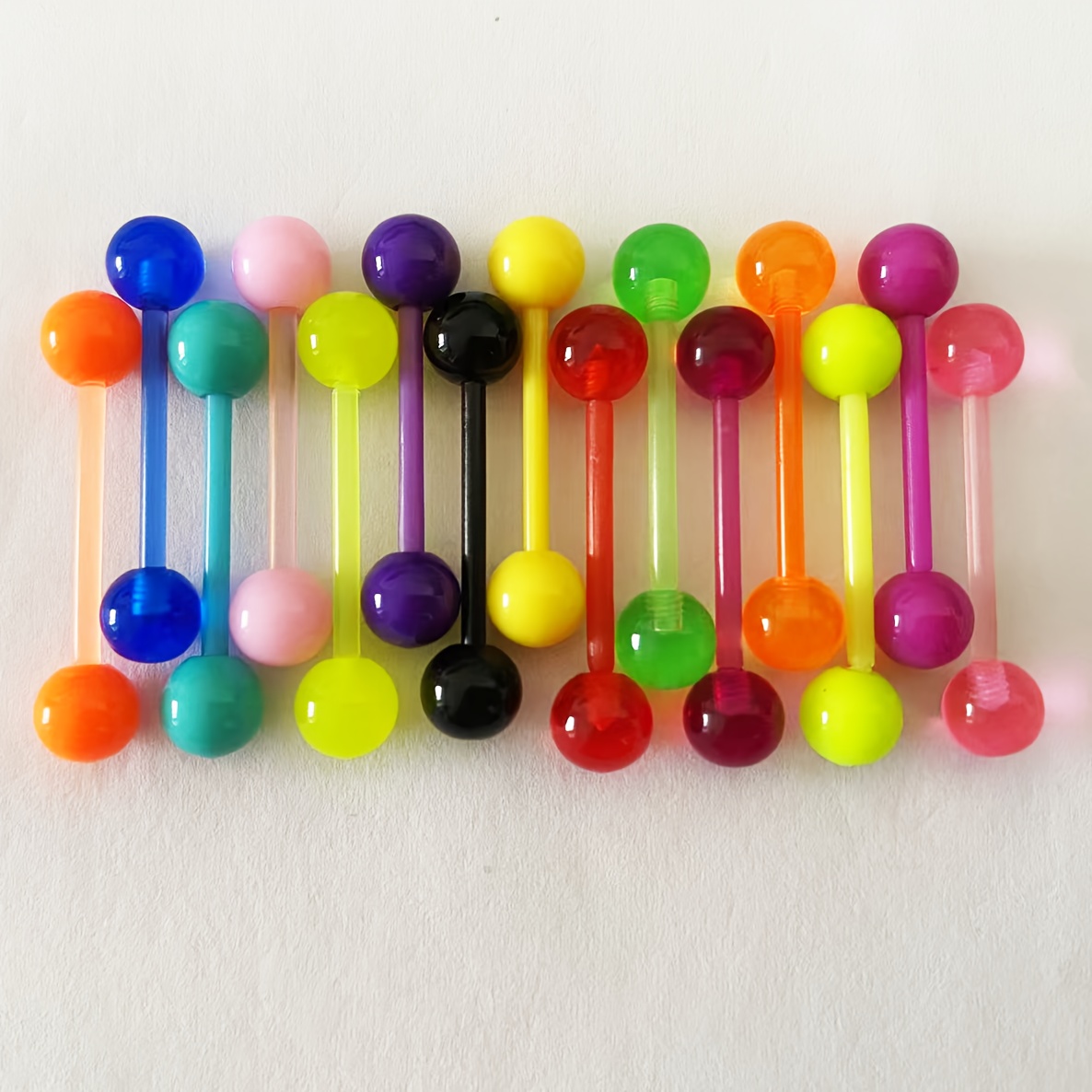 E-shop Acryl-Zungenpiercing-Schmuck-Set, 15 Stück, gemischte Farben, zufällige Auswahl, bonbonfarbenes, modisches vielseitiges Zungenschmuck-Set