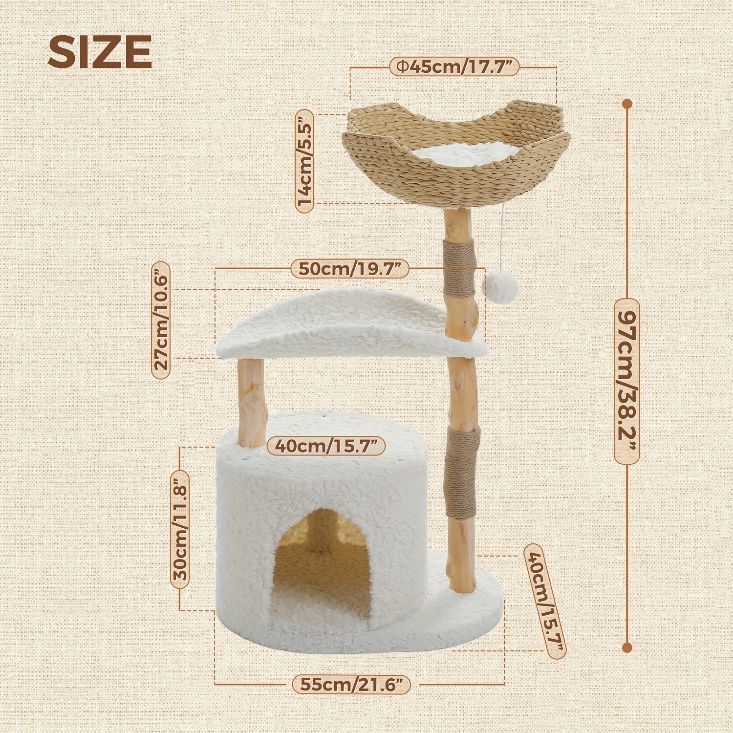 40 inch modern multi level cat tree tower for indoor cats real branch cat condo with scratching post jumping platforms perches climbing walls cozy hideouts suitable for indoor cats cat tree for cats kittens Product details 2