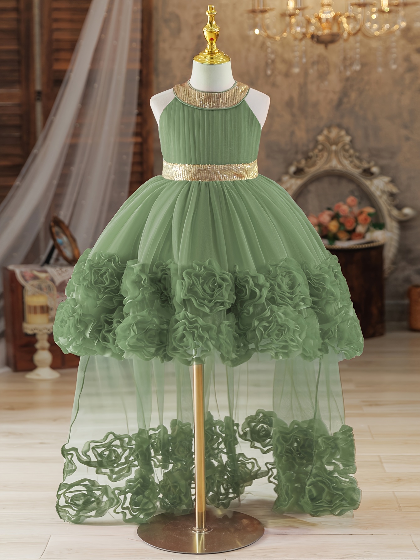 bud green dress Pretty Ball Gown Strapless Bud Green Tulle Prom Dresses Evening Dress
