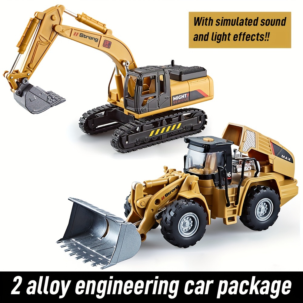 

2 Pcs Alloy Engineering Vehicles, Die Cast Mini Engineering Truck Toys, Heavy Duty Bulldozers Excavator Toys Outdoor Easter Gifts For Kids Toddler Halloween Christmas Gift