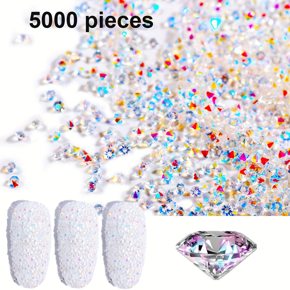 5000/10000pcs 1.2mm Tiny Sparkly Rhinestones Mini Iridescent Ab Clear Ultra Tiny Rhinestones Nail Art Stones For Nail Makeup Diy
