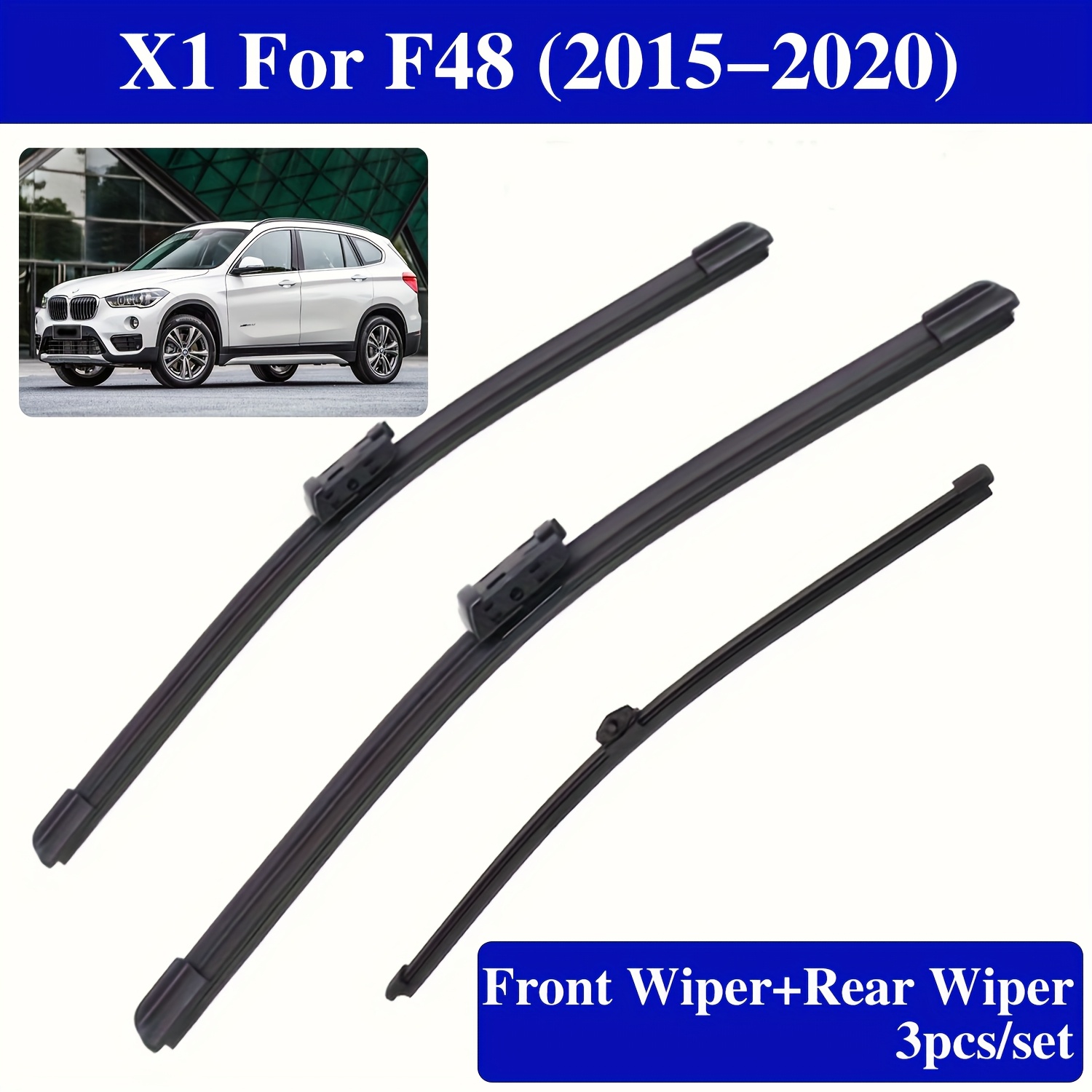 Set 3 Spazzole Tergicristallo (Anteriore E Posteriore) Compatibili Con BMW X1 E84 (2009-2015) – Misure 24″+19″+12″ – Gomma Naturale - 3