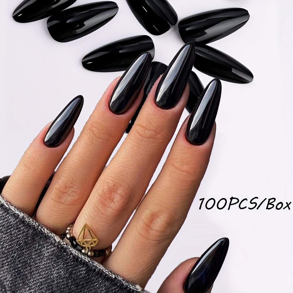 100pcs Medium Length Almond Shape Fake Nails, Glossy Finish French Tip Press On Nails, Full Cover Acylic False Nails Set With Box,artificial Nail Supplies For Women
