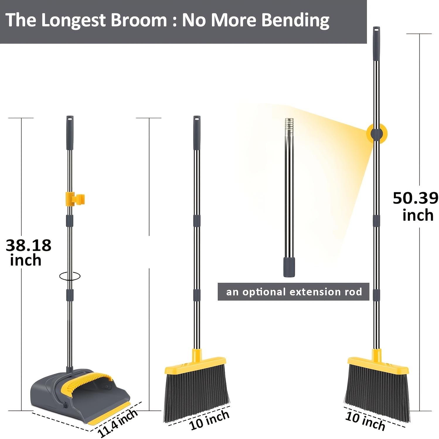   local broom and dustpan set for home broom and dustpan set broom dustpan set broom and dustpan combo for office indoor outdoor sweeping stand up broom and dustpan gray yellow Product details 2