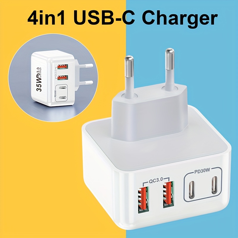 caricatore usb c, 40w multichargia con 4 porte, adattatore di pd 3.0 per carica veloce con usb-c usb-a usbc per iphone 15 14 pro max 13 12 11 mini se xs xr