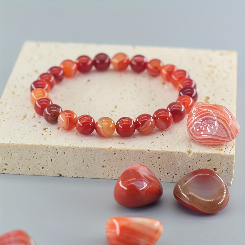 

1pc Preppy Sporty Women's Natural Striped Agate Elastic Bracelet, Natural Stone, Charm Beaded, For , Couple, Men And Women, Valentine's Day, Festival, Daily Surprise, Personality Gift, Party Favor