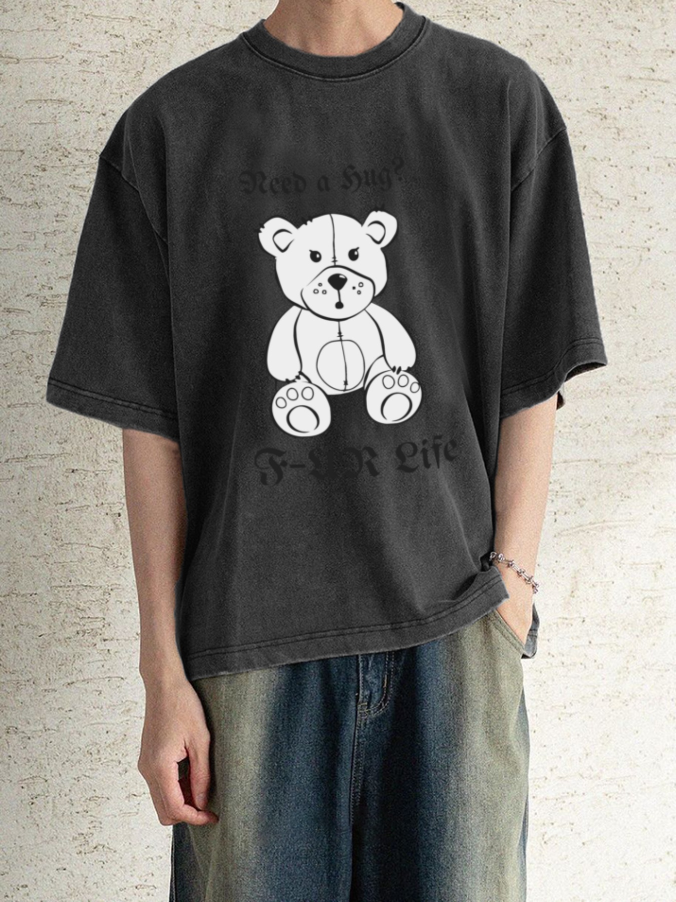 men's 100% cotton graphic t-shirt cute bear with mountain
