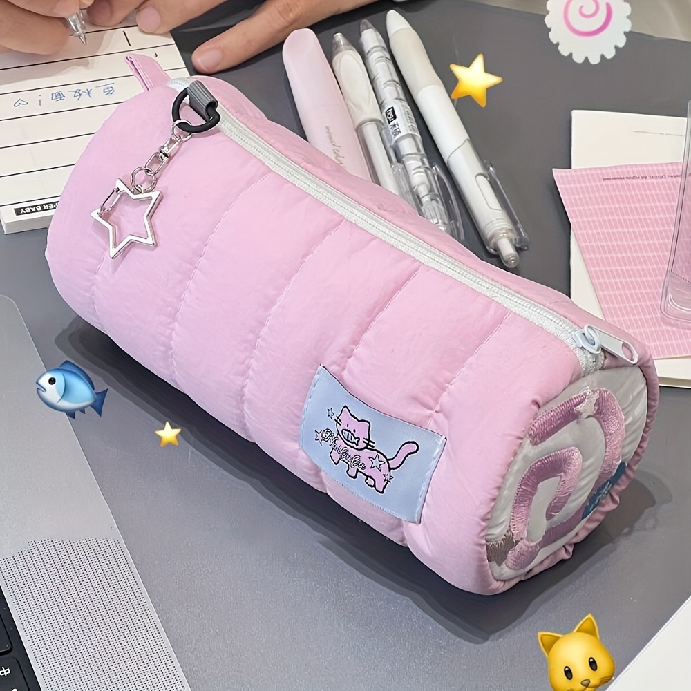 

Large Capacity Pencil Case, Soft Dacron, Pink - Holds 30 Pens & 20cm Ruler, Easy Access Design, Ideal For Students 14+, School Supplies Organizer