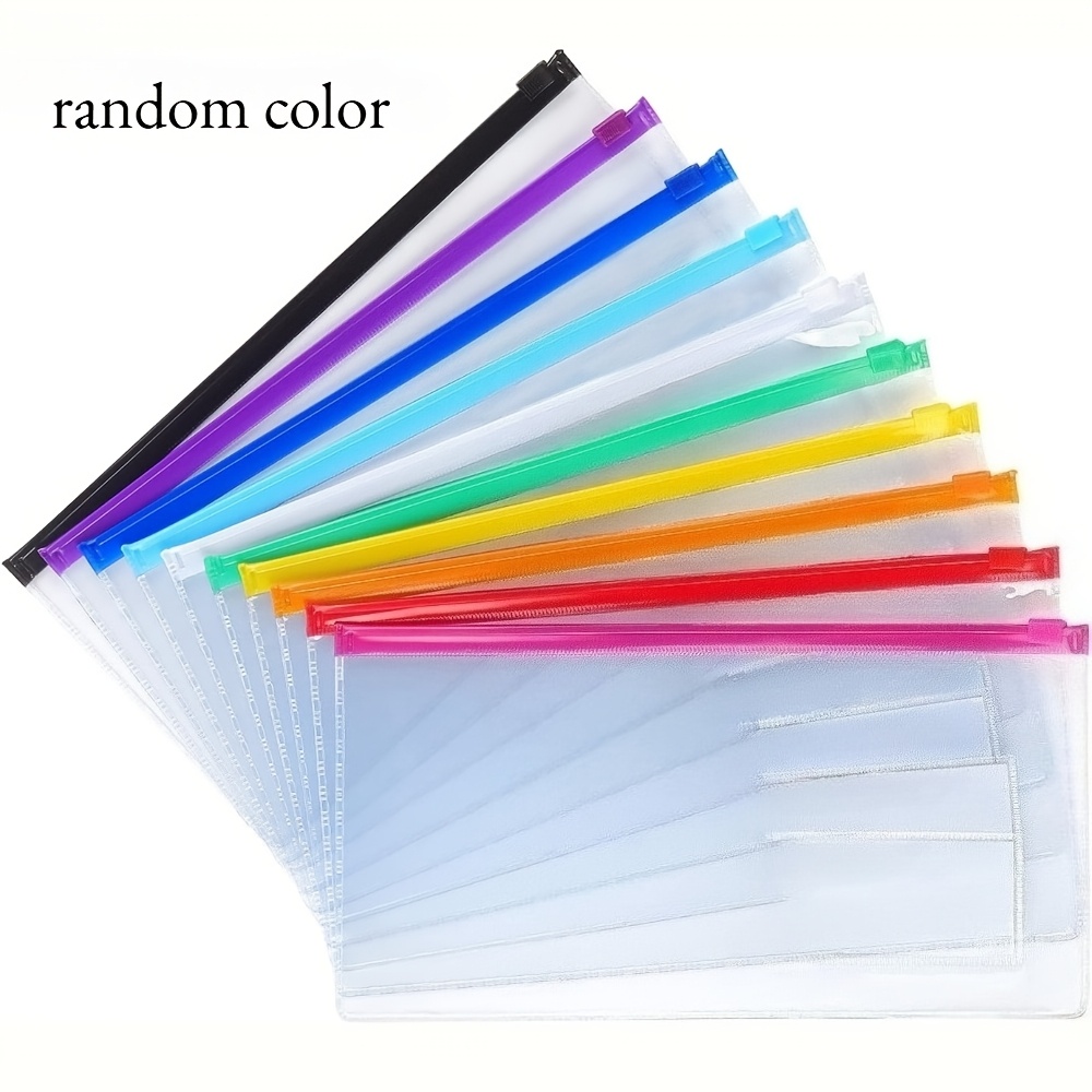 TEMU 10pcs A6 Poly Zip Envelopes 9.4x4.7 Inches, Reusable Document Bags, Random Colors - Office Organization, Pencil Case, Travel Storage