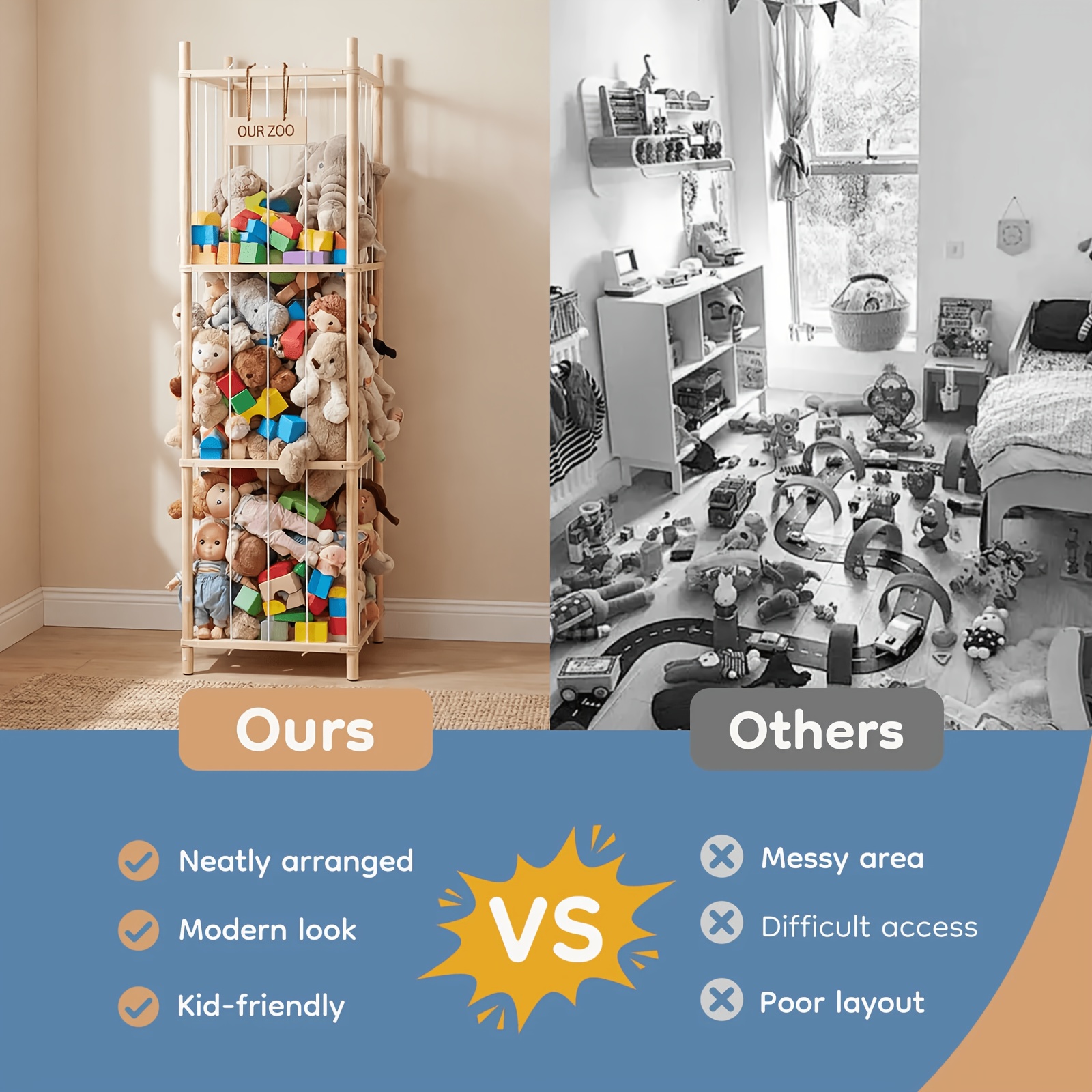 Kids room plush storage detail