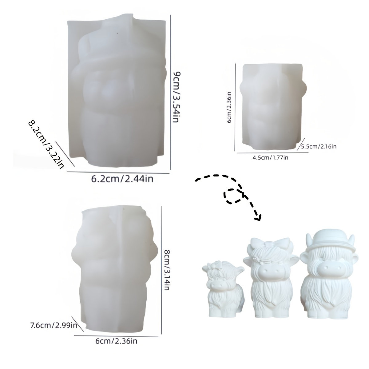 Diy Clay Mold Set Of 3 Yak Figurines, Resin Mold For Cow Family, Scented Candle Mold Kit With Hat-wearing Dad Cow, Mom Cow, And Calf Figurine, Plaster Cement Silicone Mold