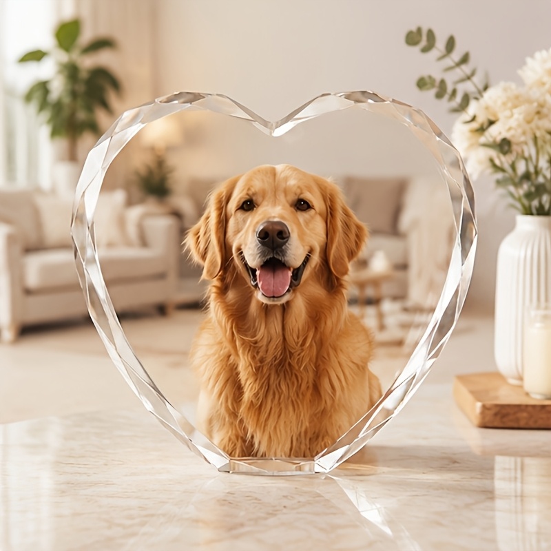 Custom Crystal Photo Block Heart-Shaped Pet Remembrance Plaque