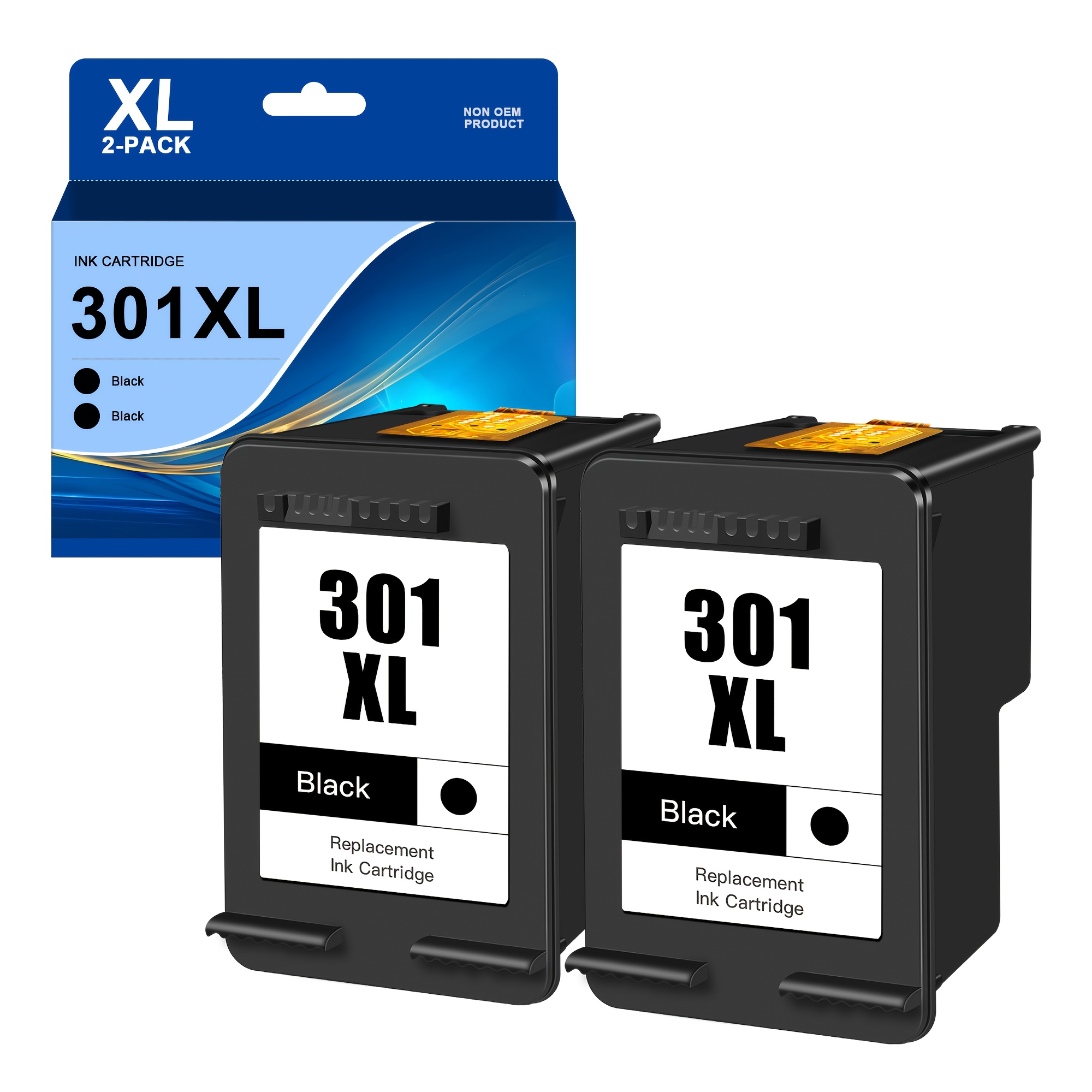 Image of Remanufactured 301xl Ink Cartridges For Models Including 4500, 4502, 4508, 2620, 2622, 4630, 4632, And 2540, 3050, 3050a, 1050a, 1510, 2547, 2050, 1000, 1050 (2 Black Cartridges)