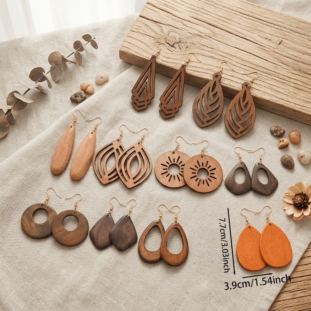 10 Pairs Bohemian Vintage Wooden Earrings Set