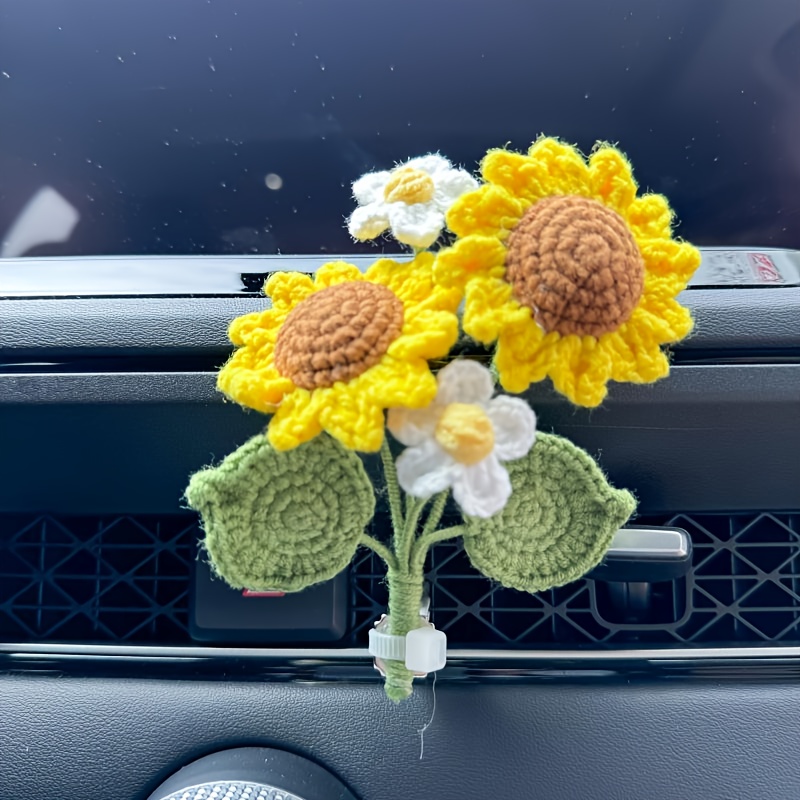 1pc Handmade Crochet Sunflower Of The Valley Car Vent Decoration