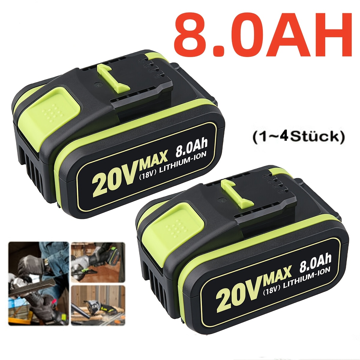 Image of 2 Pack Replacement For 20v 8.0ah Battery Wa3553 Wa3572 Wa3553 Wx390 Wa3551 Wx176 Wx178 Cordless Power Tool