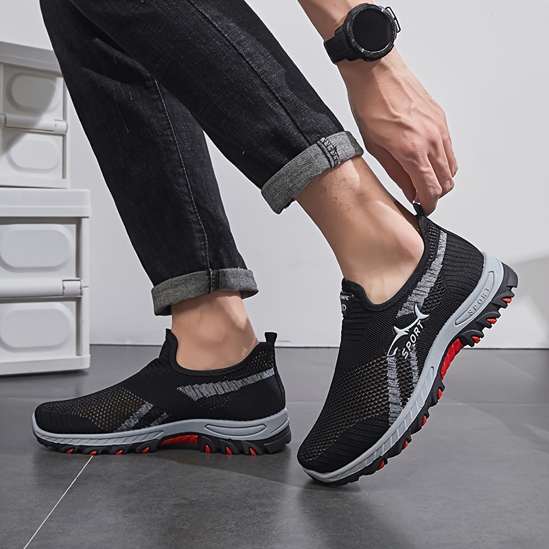 zapatillas de malla transpirables para hombre, zapatos deportivos sin cordones, parte   de tela de color  ,   de goma, punta redonda, parte    , estilo deportivo casual para  /verano 8