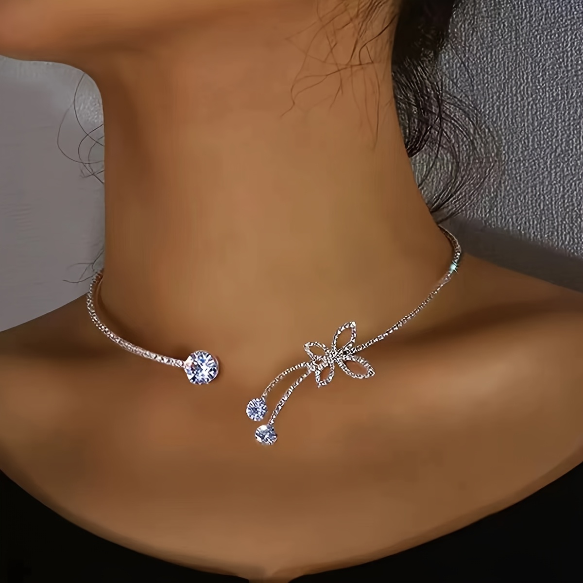 Blingbling Butterfly Rhinestone K Plated Open Collar Choker Necklace