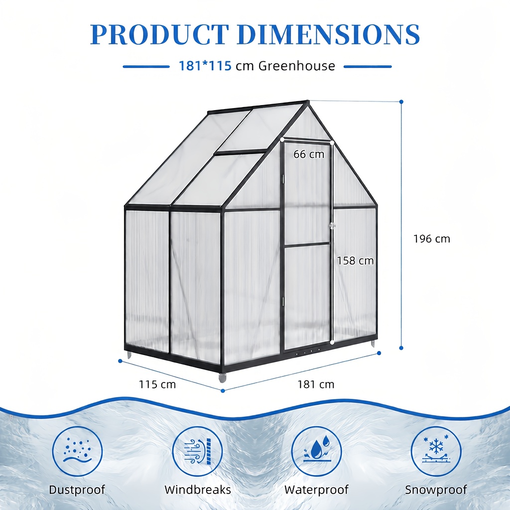 TEMU Nordivale Outdoor Garden Houses/greenhouse - Walk-in Polycarbonate Greenhouse Kit For Winter, Portable Heavy-duty Greenhouse With Vented Roof &