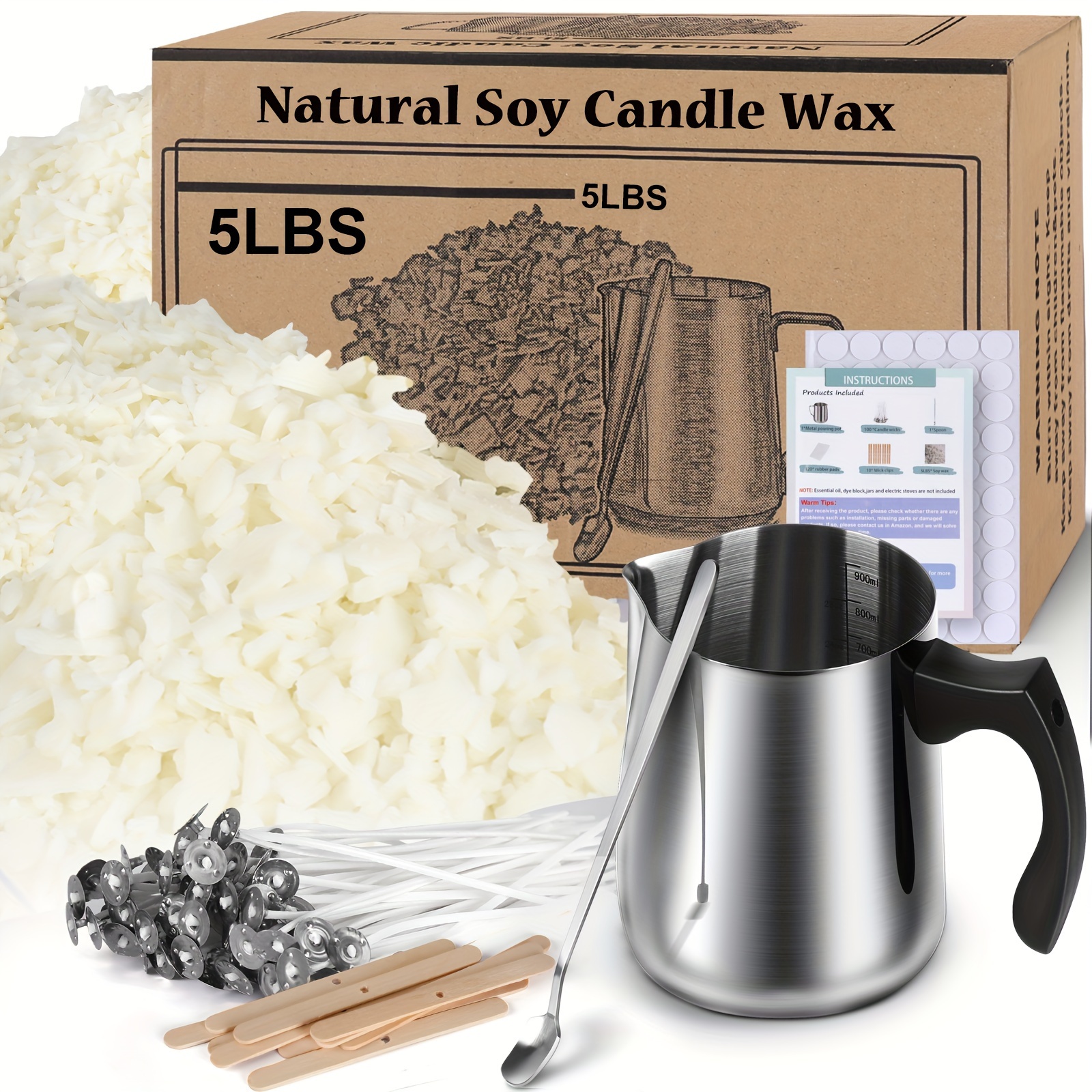  Cera de soja natural para hacer velas, 10 libras por Raw Soy  Innovations, color blanco : Arte y Manualidades