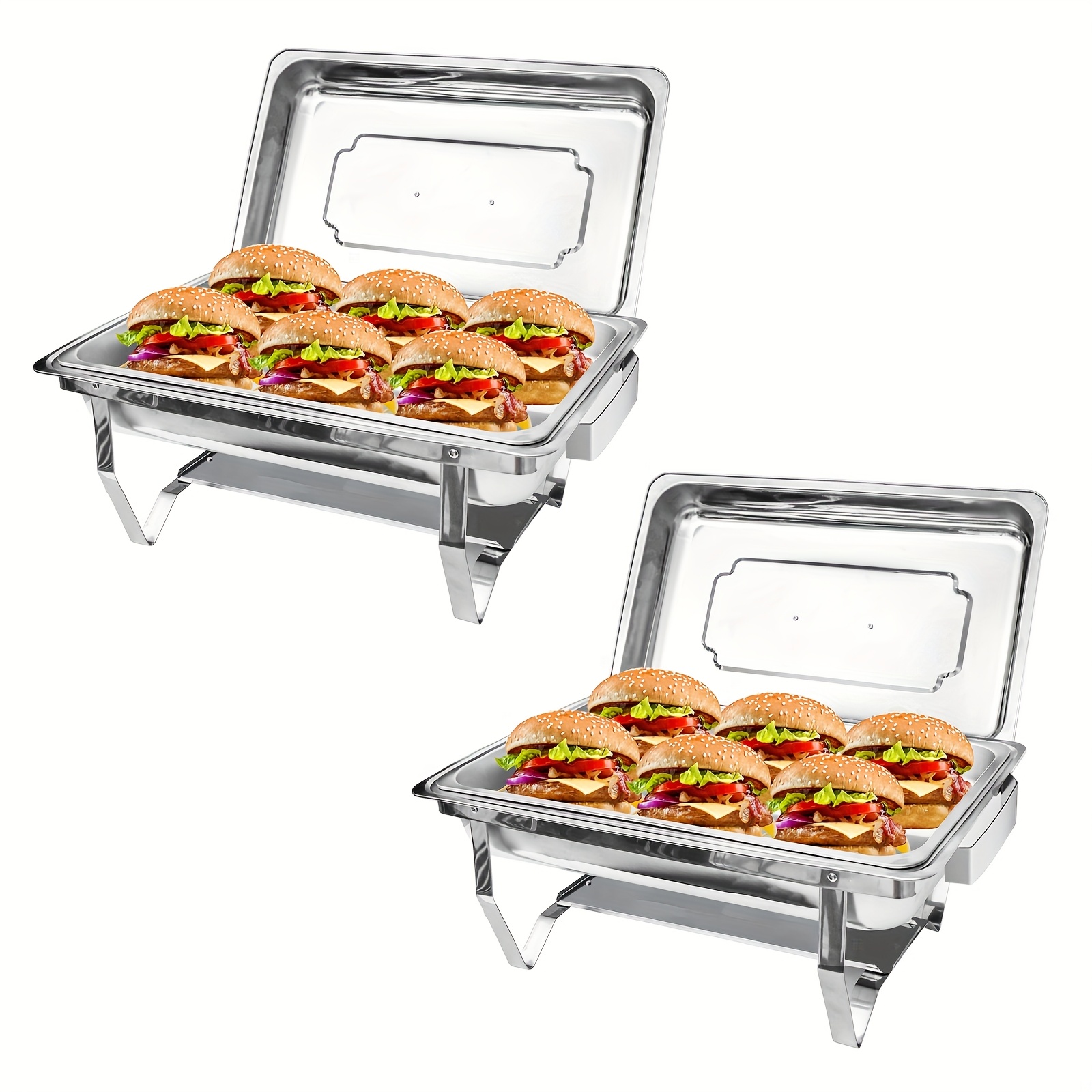 2 Pack Stainless Steel Chafing Dishes Buffet Set With Serving Utensils Sets, 9 Qt Rectangular Silvery Chafer Complete Set, Cooking, Buffet Servers And Food Warmer For Catering, Party, Wedding