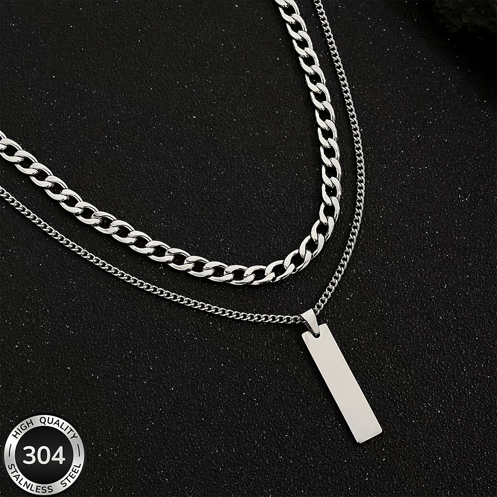 TEMU High-quality 304 Stainless Steel Fashionable And Minimalist 2pcs Pendant Necklace Set, Classic And Versatile, Unisex, Waterproof, Rustproof, And