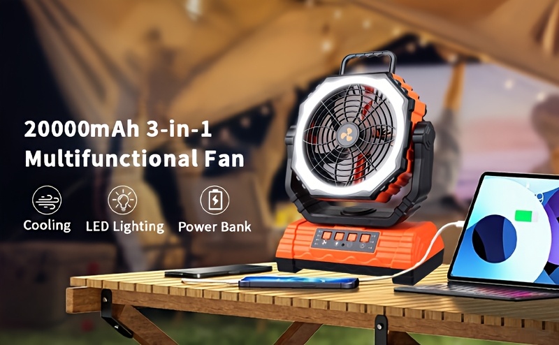 practical Cold Air Battery Powered Fan with 4LED Lantern, 20000mAh Dual Motor Camping Fan, 4-Speed Adjustable Desktop Fan with Hook, Remote Control Portable Outdoor Fan Suitable for Tents, Power Outages and Construction Sites 10 Cold Air Battery Powered Fan with 4LED Lantern, 20000mAh Dual Motor Camping Fan, 4-Speed Adjustable Desktop Fan with Hook, Remote Control Portable Outdoor Fan Suitable for Tents, Power Outages and Construction Sites