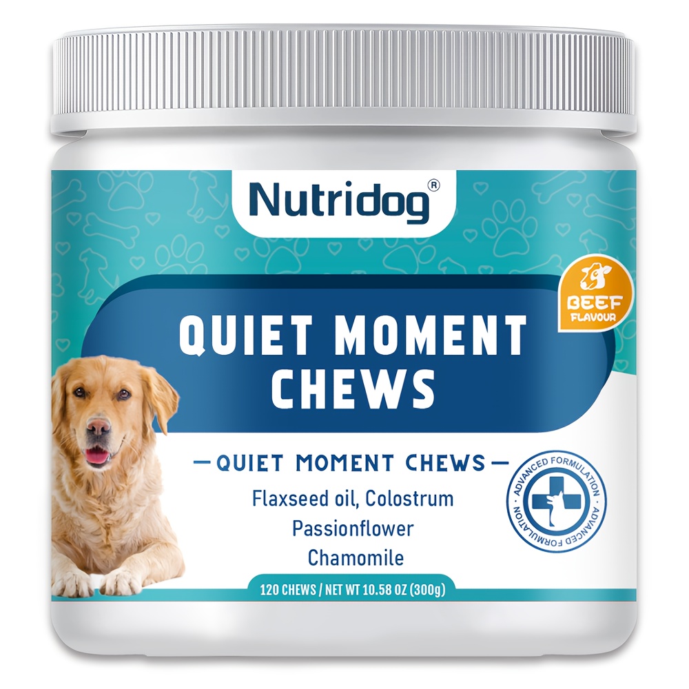TEMU 10.58oz Nutridog Calming Chews For Dog - 120 Chews, Beef Flavor. Stops Barking, Alleviates Discomfort For All Dogs In Separation, Training, Travel, And More