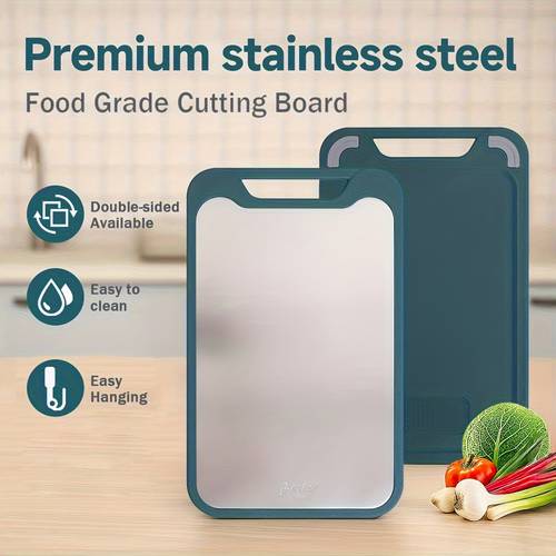 premium stainless steel dual sided cutting board non slip kitchen chopping board with hanging holes easy to clean durable food grade multi functional for meat vegetables fruits material meal preppers