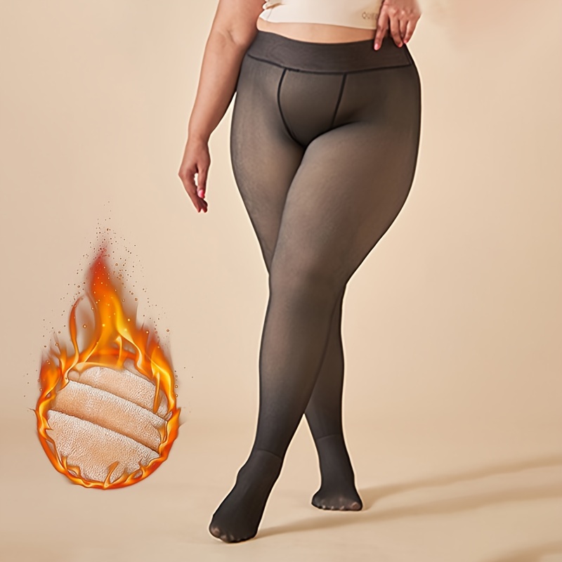 

1 Pair Women's Plus Size -lined Pantyhose, Solid Color Knit Fabric, 80% Polyester 20% Spandex, Non-slip Autumn/winter Full Coverage Tights