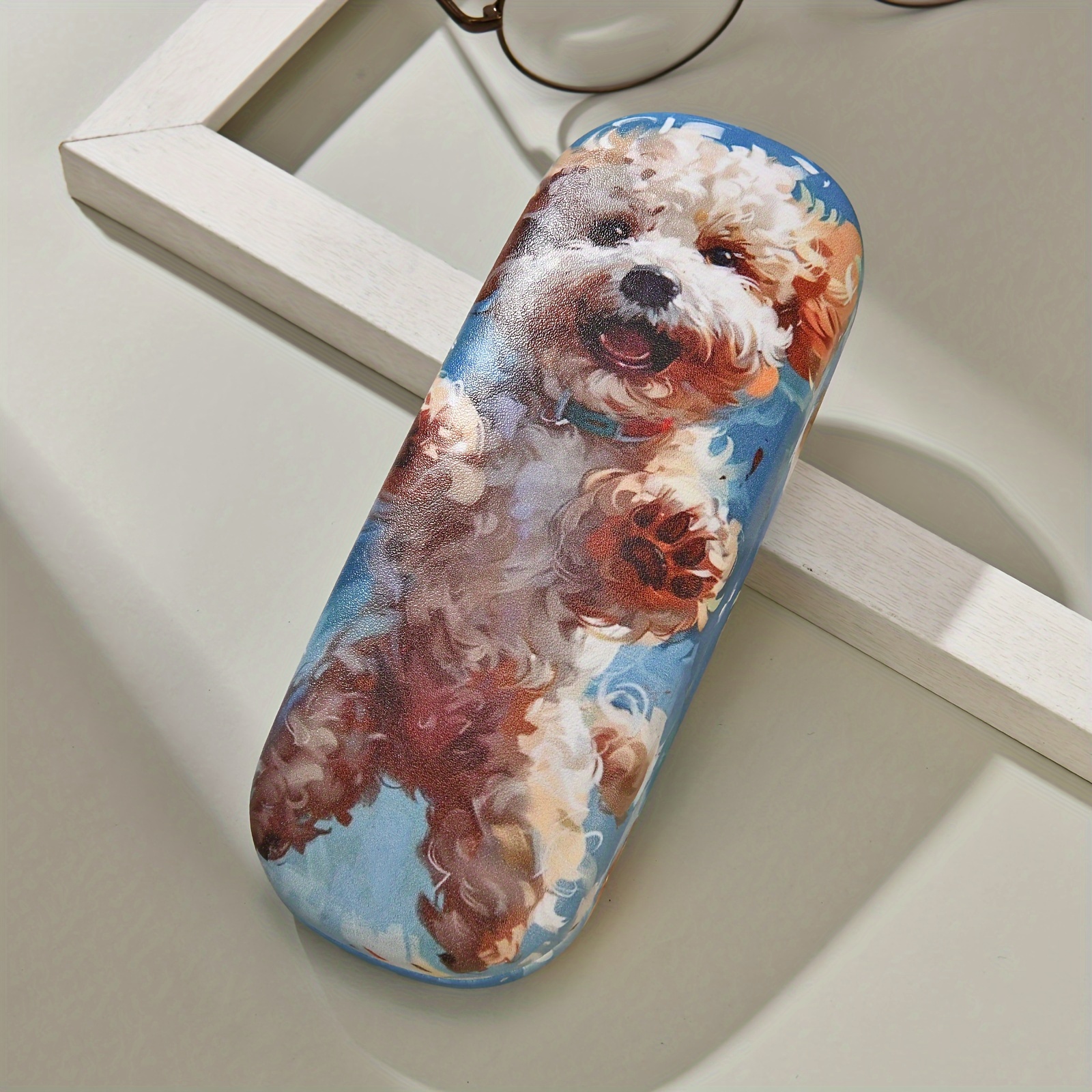 Image of 1pc, Pet Dog Print Glasses Case, Cute And Fashionable Glasses Storage Box, Portable Glasses Case, Fashion Glasses Protection, Couple Style, Girls Glasses Case, Small Gift Suitable For Men And Women.
