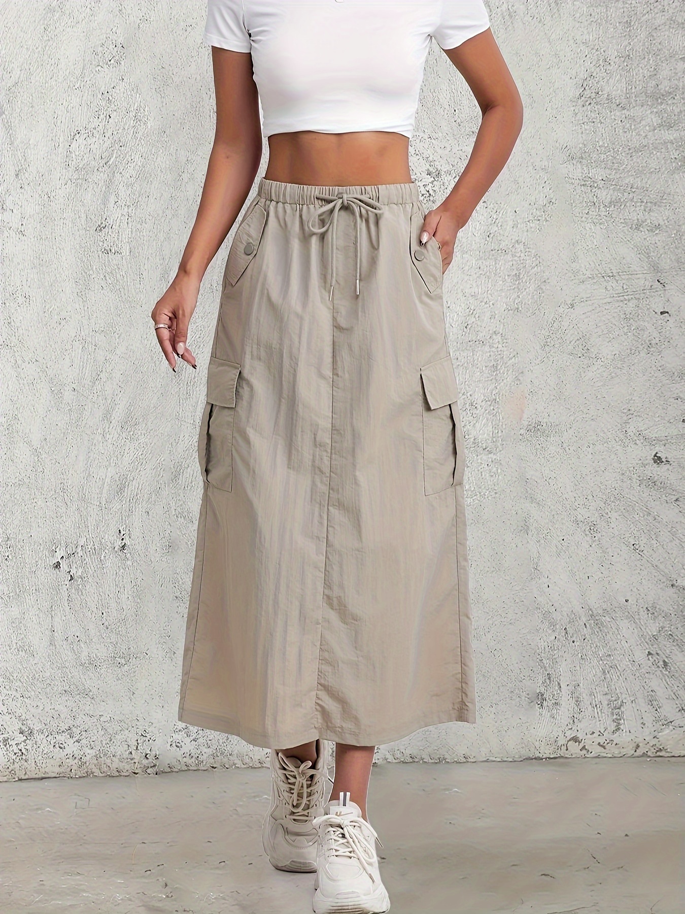 women's high waist a line cargo skirt adjustable drawstring