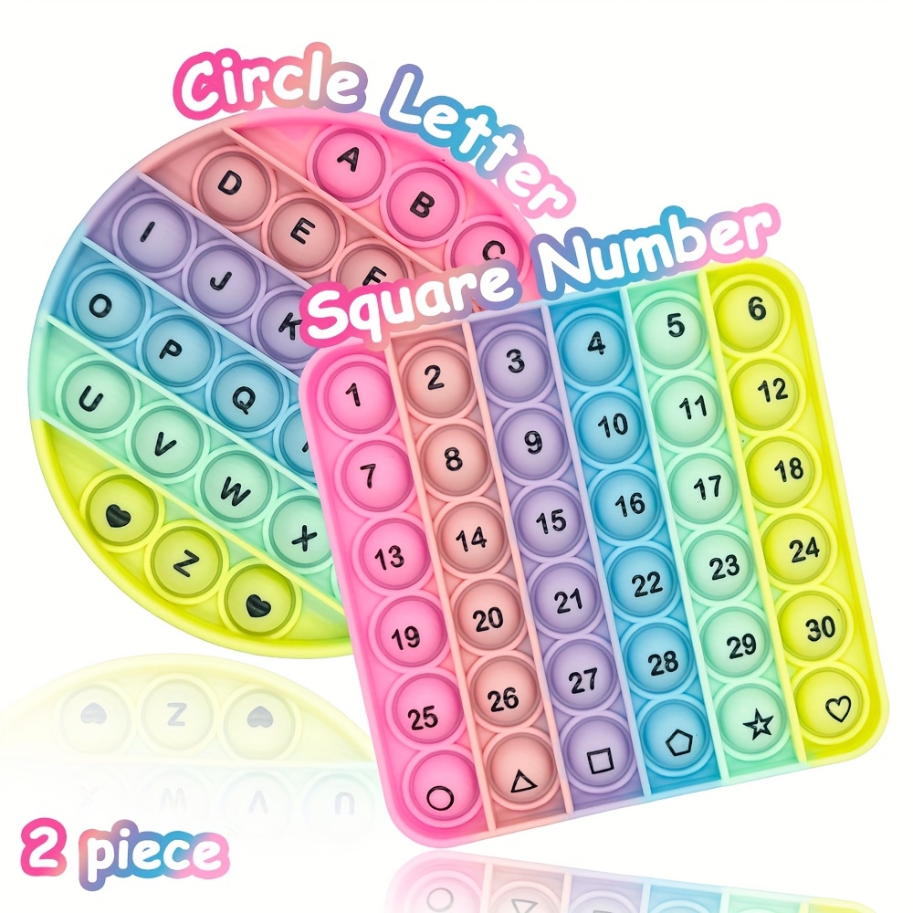 2pcs/pack Square-numbers Circle-letters For Kids Age 3+, Quick Push Bubbles Sensory Toy Educational Mathematics Alphabets Phonics Practice Manipulatives Gifts For Classroom Back To School Supplies