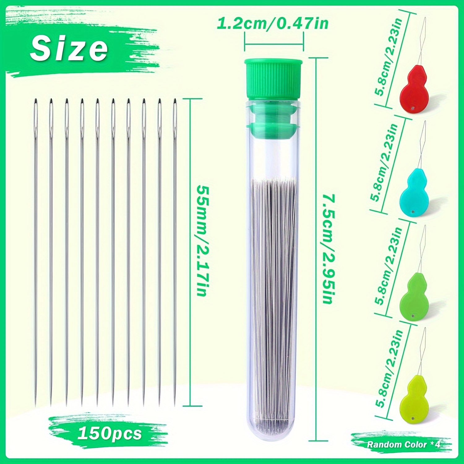 E-shop 150 Stück Gerade Perlen Nadels, Größe 10 (0,45 mm) Samtperlen Nadels mit Nadelflasche, Nadelfäden, Perlen Nadels für Schmuckherstellung (Einige
