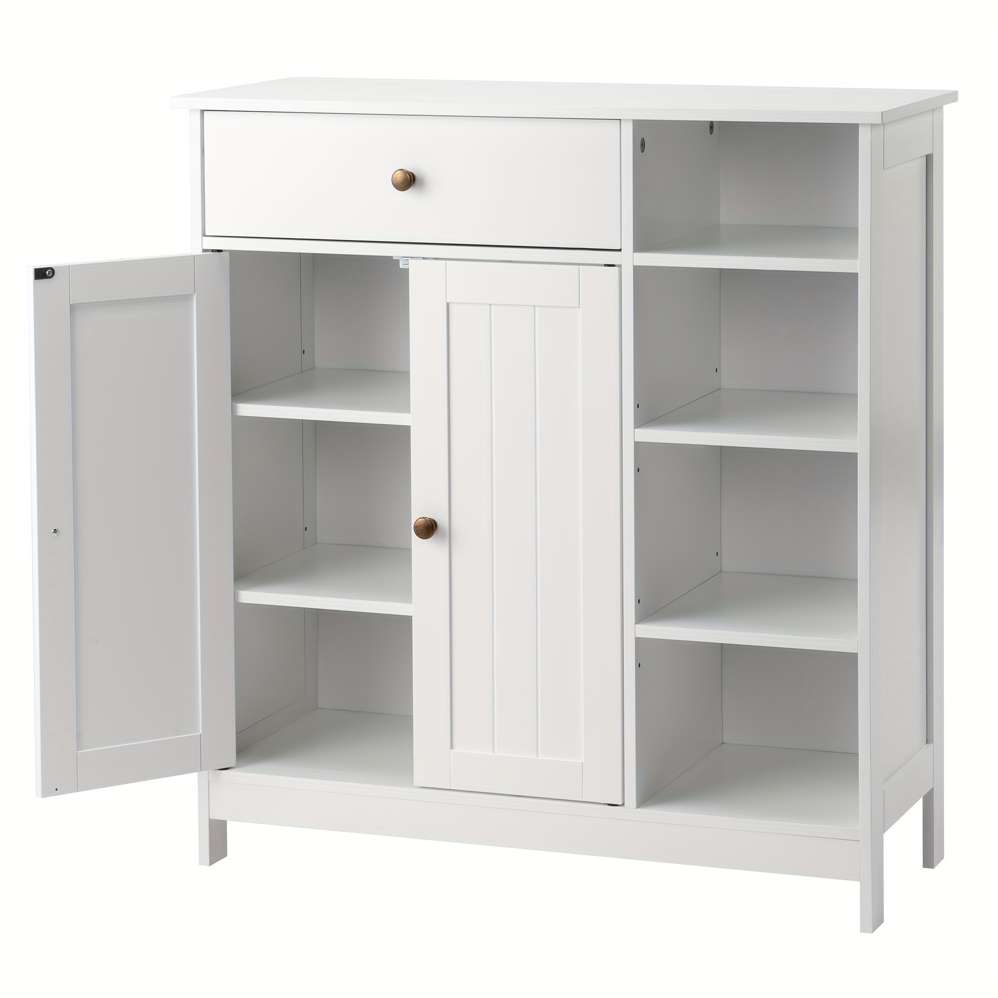 TEMU Double-door Bathroom Cabinet With 2, Adjustable Panels, 1 Drawer And 3 Side Shelves, White