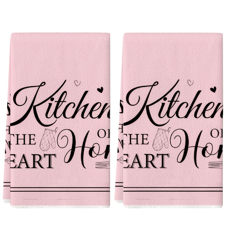 TEMU Set mit 2 Reinigungstüchern für die Küche, mit einem rosa Küchenmuster und genähten Kanten. Ein tolles Geschenk für Familie und Freunde. Diese