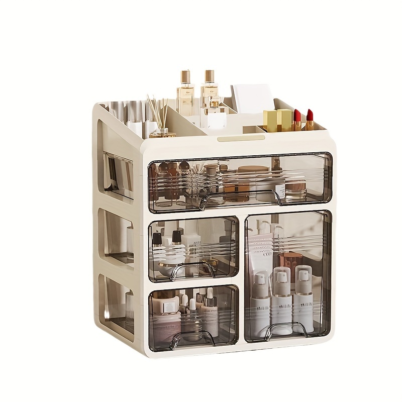 

Spacious Multi-functional Cosmetic Organizer With Drawers - Display Case For Makeup & Accessories, No Installation Vanity Organizer, Polished , Lightweight, Perfect Vanity Countertop Storage Solution