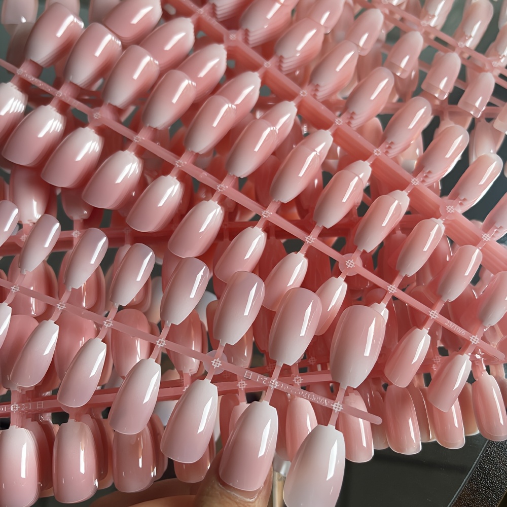 TEMU 120pcs Glossy Pink White Gradient Fake Nails 5sheets*24 Press-on-nails 10-sizes Simple Short Coffin Fake Nail Tips Wearable Full Cover False