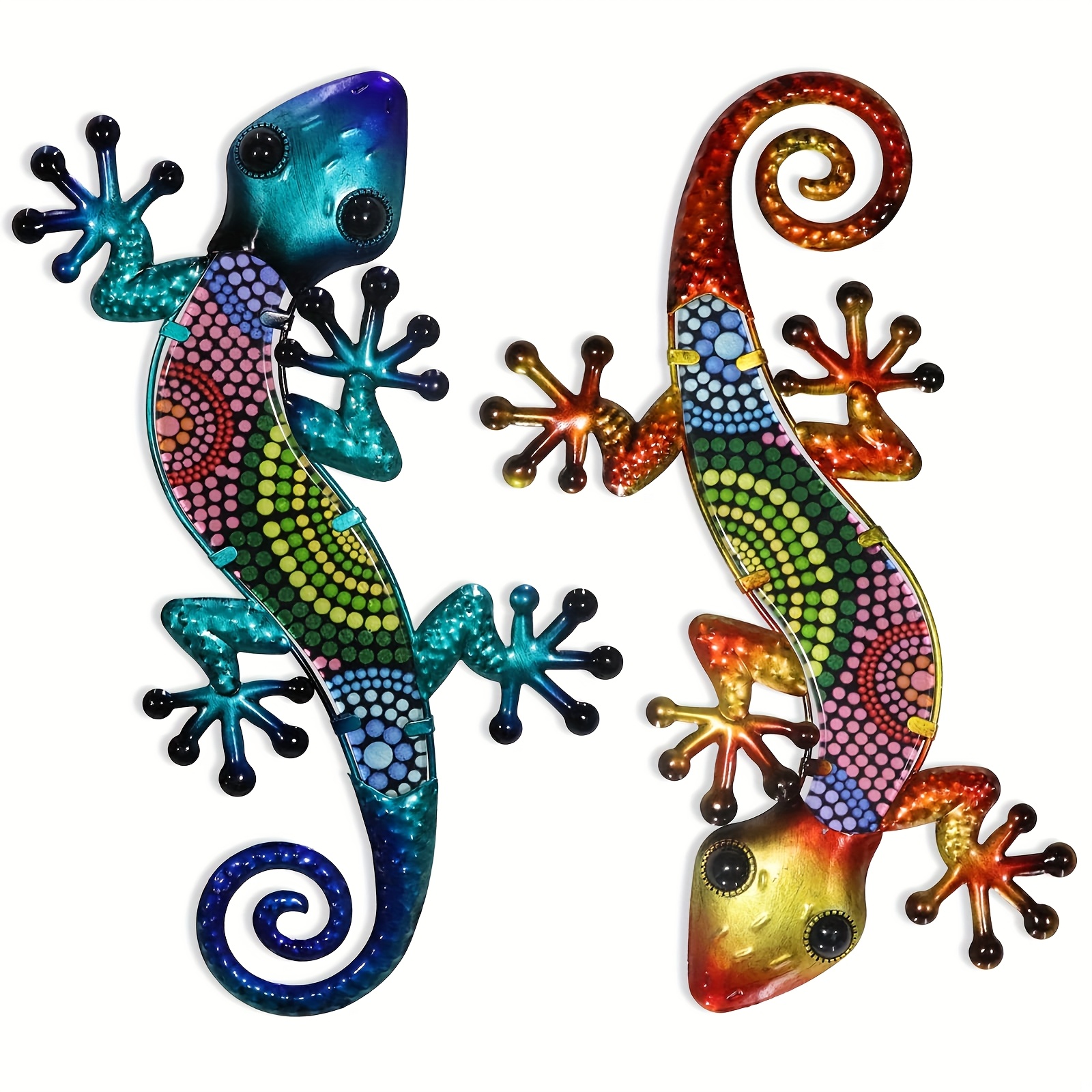 TEMU Metal Wall Art 2pcs 15 Inch Lizard Outdoor Decor Hanging Glass Sculpture Decoration For Garden Fence Home