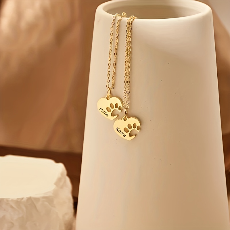 Personalized Dog Paw Heart Pendant Necklace — Custom Gift